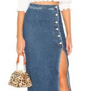 Free People Jasmine Buttoned Midi Skirt in Denim